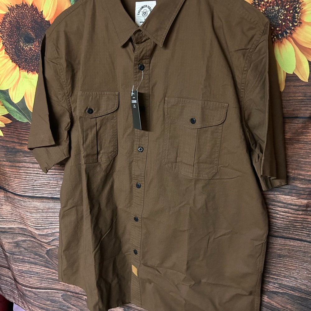 Men's Casual Short Sleeve Button-Down Shirt - Brown